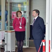 Health Minister Robin Swann visiting the covid-19 centre at Altnagelvin Hospital today 25/03/20
Photo by Simon Graham Photography