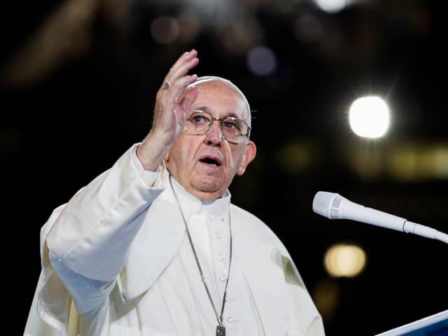Pope Francis speaking at Croke Park in Dublin, during the Festival of Families event, as part of his visit to Ireland. PRESS ASSOCIATION Photo. Picture date: Saturday August 25, 2018. See PA story IRISH Pope. Photo credit should read: WMOF18/Maxwell Photography/PA Wire