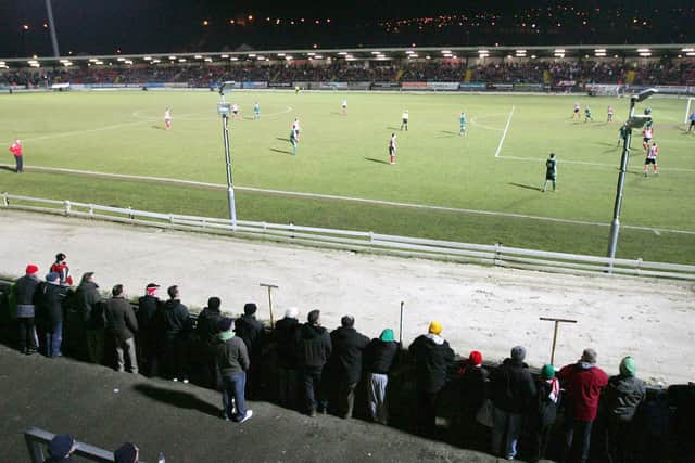 A section of the Brandywell support who came to watch Derry City's opening First Division match against Cork City in 2010.