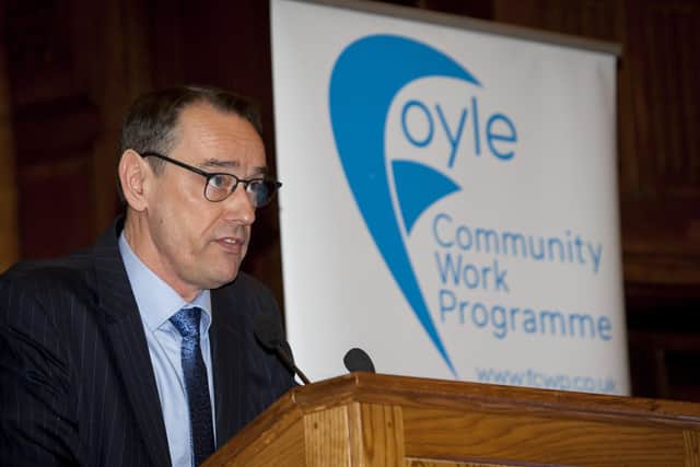 Dr. Mark Browne, Deputy Permanent Secretary, The Executive Office, giving the final address at yesterdayâ€TMs Foyle Community Works Programme celebration in the Guildhall.