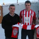 Stephen McLaughlin pictured with his parents, Neal and Carmel the day he signed for Derry City in 2010.