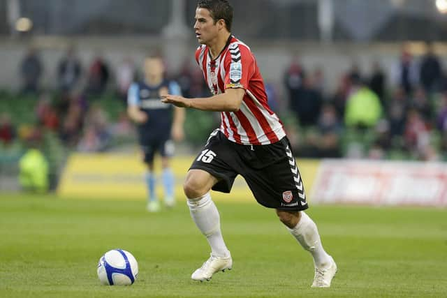 Stephen McLaughlin in action during Derry City's 2012 FAI Cup win over St Patrick's Athletic.