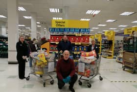 Unite Branch Secretary Gregory O'Kane(DuPont/Lycra Company) pictured with Tesco employees Catherine McLaughlin and Tanya McDermott during the Unite Union 'Shop for NHS' day at the Lisnagelvin store. The Branch Members donated 500 in support of Altnagelvin staff required in the frontline against Covid-19. Included is Branch Member Tim Gordon.
