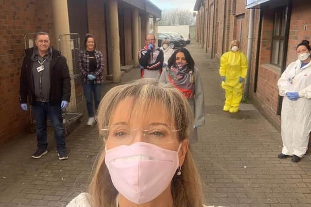 Sinn Féin Foyle MLA Martina Anderson and Councillor Aileen Mellon visiting the Galliagh Area Partnership where the Community Response Team for the  Ballyarnett area are based and helping in the community.