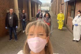 Sinn Féin Foyle MLA Martina Anderson and Councillor Aileen Mellon visiting the Galliagh Area Partnership where the Community Response Team for the  Ballyarnett area are based and helping in the community.