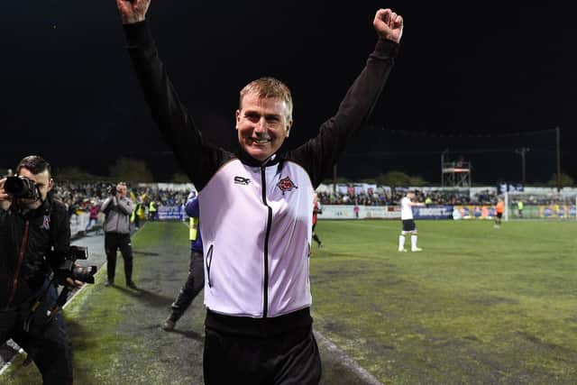 Stephen Kenny celebrates after Dundalk secure yet another top flight title under his stewardship.