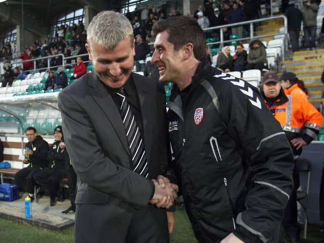 Derry City manager, Declan Devine and Ireland senior boss, Stephen Kenny.