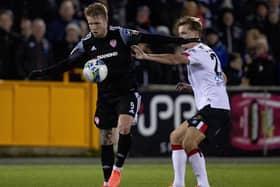 Tim Nilsen pictured in action for Derry City against Dundalk at Oriel Park earlier this year.