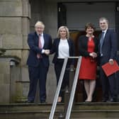 Boris Johnston pictured in January at Stormont Castle with First Minister Arlene Foster,Deputy First Minister Michelle O'Neill and the then Secretaty of State Julian Smith at the start of the new Power Sharing . Presseye/Stephen Hamilton