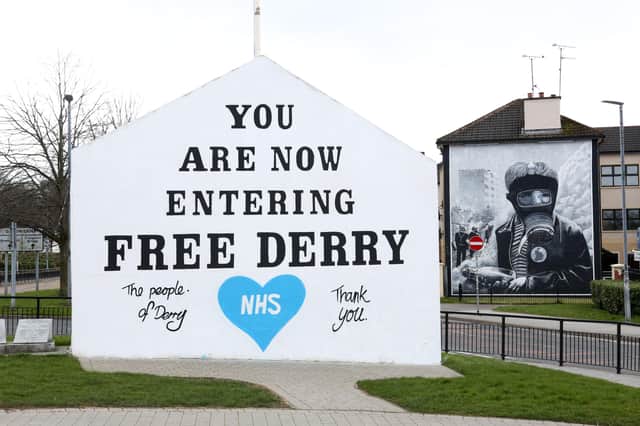 The mural at Free Derry corner in Derry which has been altered to pay tribute to the NHS.

Photo by Lorcan Doherty / Press Eye.