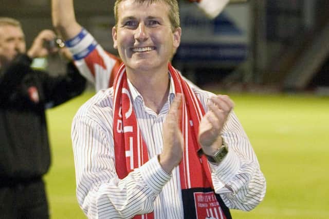 Stephen Kenny celebrates Derry City's UEFA Cup win over Gretna.