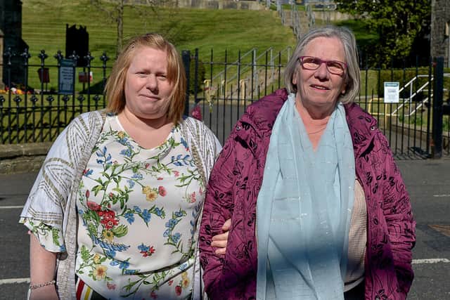 Etta D'Arcy with her daughter Michelle Burns at the protest.
