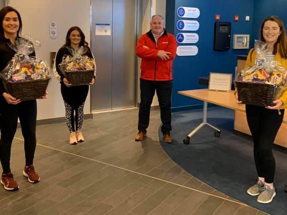 Adrian Kelly from Kellys EUROSPAR Rathmor and Hatfield is pictured delivering Easter hampers to some of the 83 nurses who were self-isolating from their families at Easter.