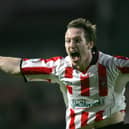 Barry Molloy celebrates after he scored the winning goal in the league match against Cork City in August 2005.