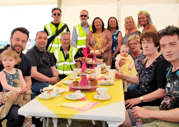 Enjoying the 2020 Culmore Festival’s Cross-Community Tea Party are MP Colm Eastwood; Councillor Brian Tierney; CCP members Colm Clare, Neil Doherty and Cathal Crumley; Councillor Michaela Boyle, Mayor; and Councillor Angela Dobbins.