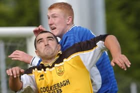 Raymond McGuinness wins this header during his Institute days.