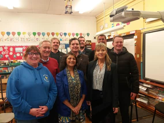 Culmore Community Partnership board members meeting with Martina Anderson, MLA.  In photo are (left to right), Linda Hughes, Neil Doherty, Criostair MacConaillóg, Viji Doherty, Dermot McErlane, Philip McAvoy and Aodhan McLaughlin.