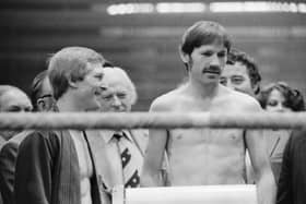 WBC world lightweight champion, Jim Watt and Derry's Charlie Nash pictured ahead of their world title fight at the Kelvin Hall, Glasgow in March 1980.