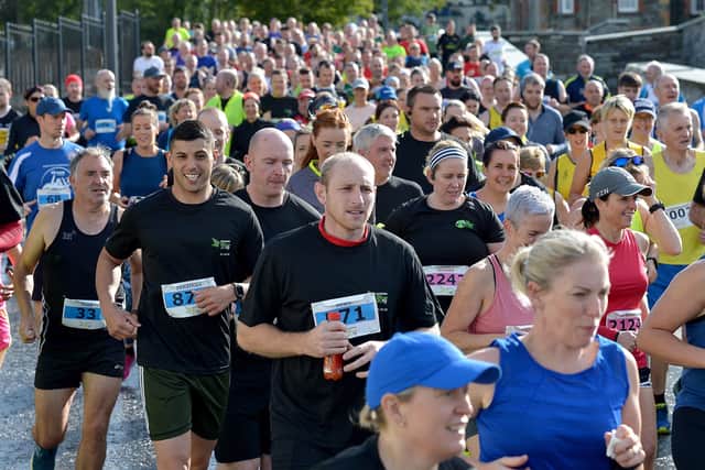 2019: Some of the large turnout of runners for the Waterside Half Marathon last year. DER3619GS – 015