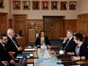 Secretary of State Brandon Lewis in talks with Mayor Michaela Boyle and Council CEO John Kelpie back in February. (PressEye)