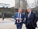 NI Secretary of State Brandon Lewis with Jim Roddy during his visit to Derry back in February. (Darren kidd/ PresEye)