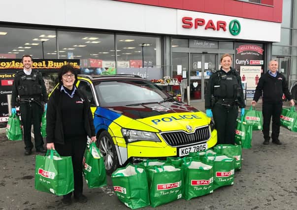Ballyarnett Neighbourhood Police Team collected essential provisions from Eurospar in Culmore, as well as a monetary donation.