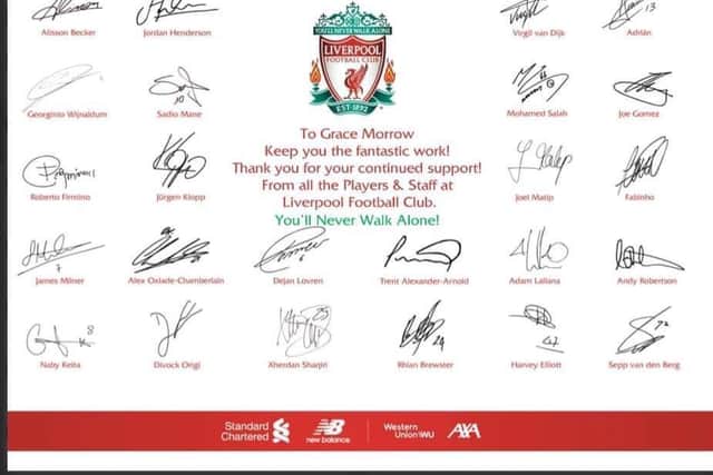The message of support sent by Liverpool Football Club.