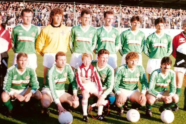 The Liam Coyle select pictured ahead of the striker's testimonial match on May 8th 1990.