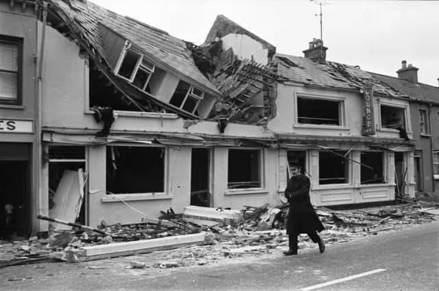 March 1973... The Railway Bar at Strand Road following an explosion.