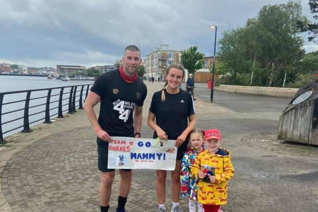 Vinny Sweeney pictured with Bronagh Burke and her two twins, Adam and Aoife.