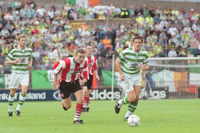Liam pictured playing against Celtic in Dublin in July 1997.