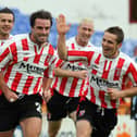 Darren Kelly runs away celebrating scoring against Shelbourne during City's FAI Cup run in 2006.