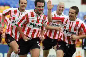 Darren Kelly runs away celebrating scoring against Shelbourne during City's FAI Cup run in 2006.