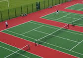 An aerial shot of City of Derry Tennis members during Monday evening's sessions at Foyle College.