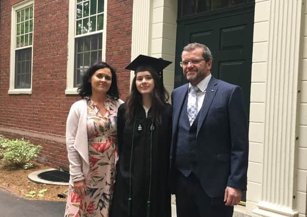 Declan Mulholland, with wife Siobhan and daughter Niamh on her graduation from Harvard.