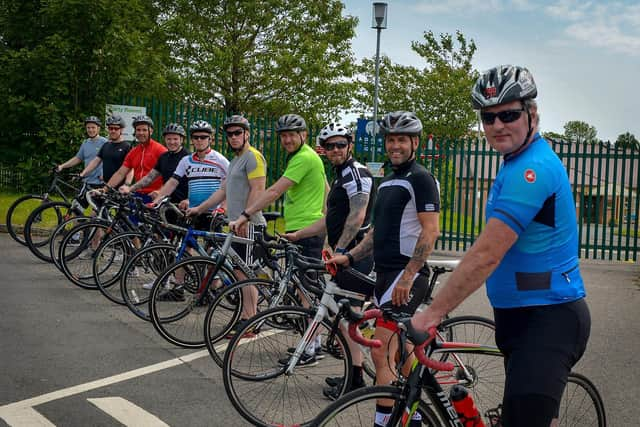 Lining up for the start of the 10,000 miles challenge.