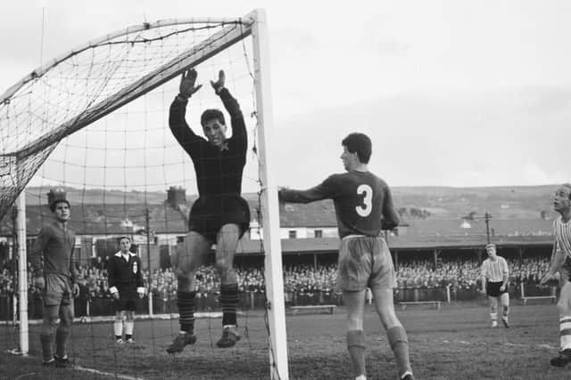 The Steaua keeper sees another shot miss the target as Derry City attempt to force their way back into the tie at Brandywell.