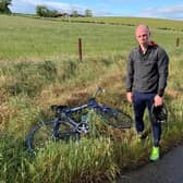 David Walker experiences his first flat tyre during one of his cycles this week.
