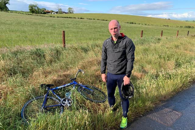 David Walker experiences his first flat tyre during one of his cycles this week.