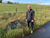 David Walker experiences his first flat tyre during one of his cycles this week.