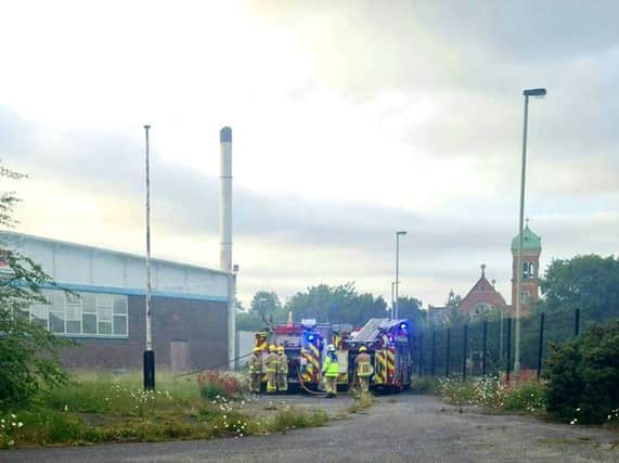Fire fighters at the old Arntz factory.