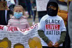 Children pictured at the Justice for George Floyd rally held in Guildhall Square on Saturday afternoon last. DER2320GS – 024