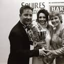 Michelle Doherty, with comperes Shaun Doherty and Pamela Ballantine, after being crowned Miss Derry 1995 at the final of the competition in Squires.