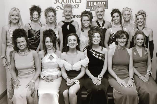 The finalists of the 1995 Miss Derry competition pictured at the final in Squires Nightclub.
