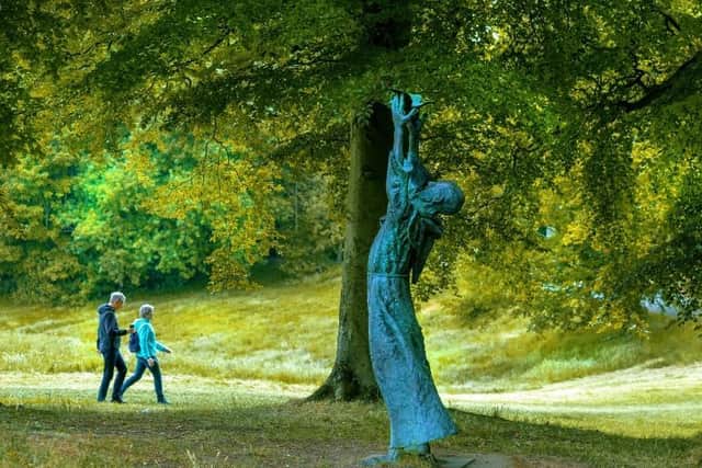 Niall Bruton's sculpture of Saint Columba was unveiled, in St Columba's Park in March 2013. DER2320GS - 012