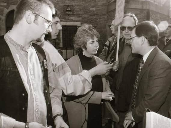 Protesters with organisers of the 1995 gay pride festival in Derry.