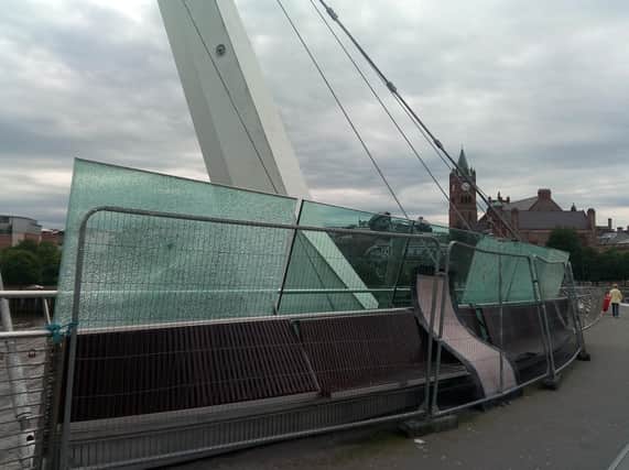Shattered: Panels on the Peace Bridge in Derry.