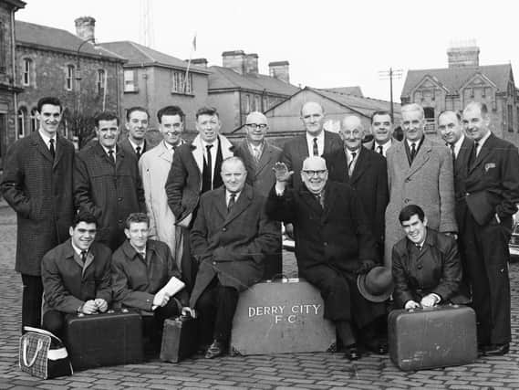 The Derry City players and officials prepare to depart for Brussels on November 1965 ahead of their historic European Cup tie against Belgian giants, Anderlecht.