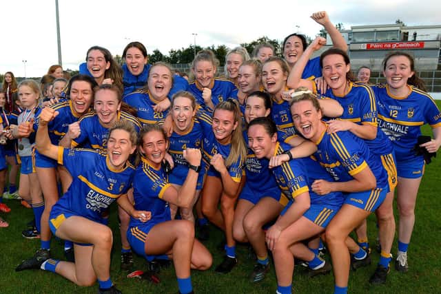 Steelstown players celebrate their Senior Championship Final victory in Celtic Park on Saturday. (Photo: George Sweeney)
