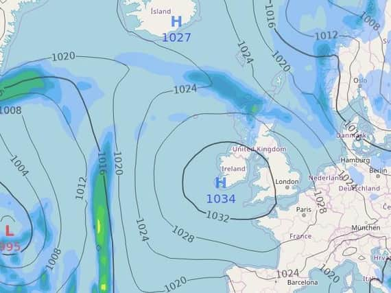 The Atlantic charts are showing an area of high pressure tracking over Ireland.